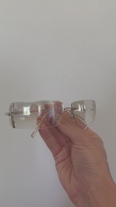 Vintage Y2K Silver Sunglasses iridescent Deadstock Wrap Frames Iridescent Eyewear by Kenmark 2000's